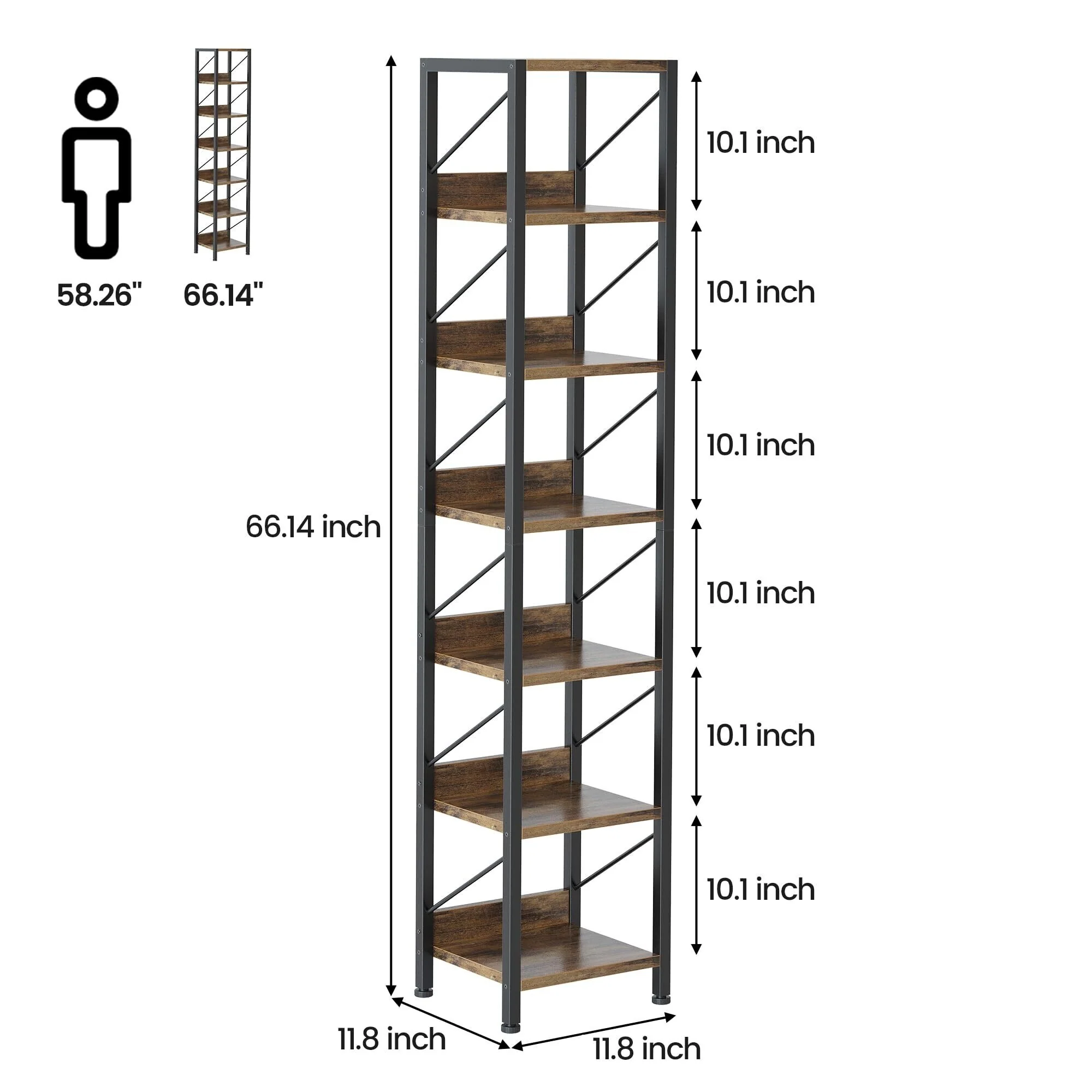 Bookshelf Narrow Bookcase Tall Skinny Storage