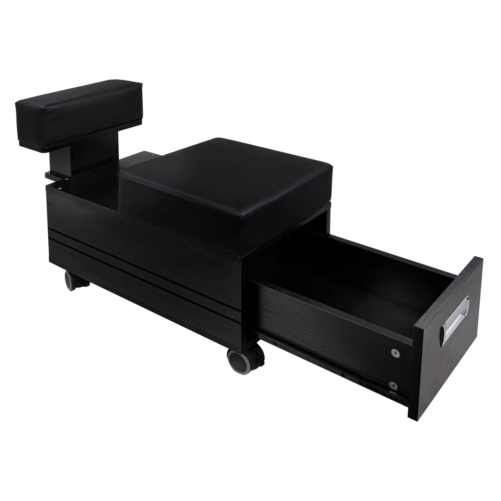 AleraII Pedi Cart Pedicart Drawer Trolley with Footrest Spa Nail Salon, All Black - N/A