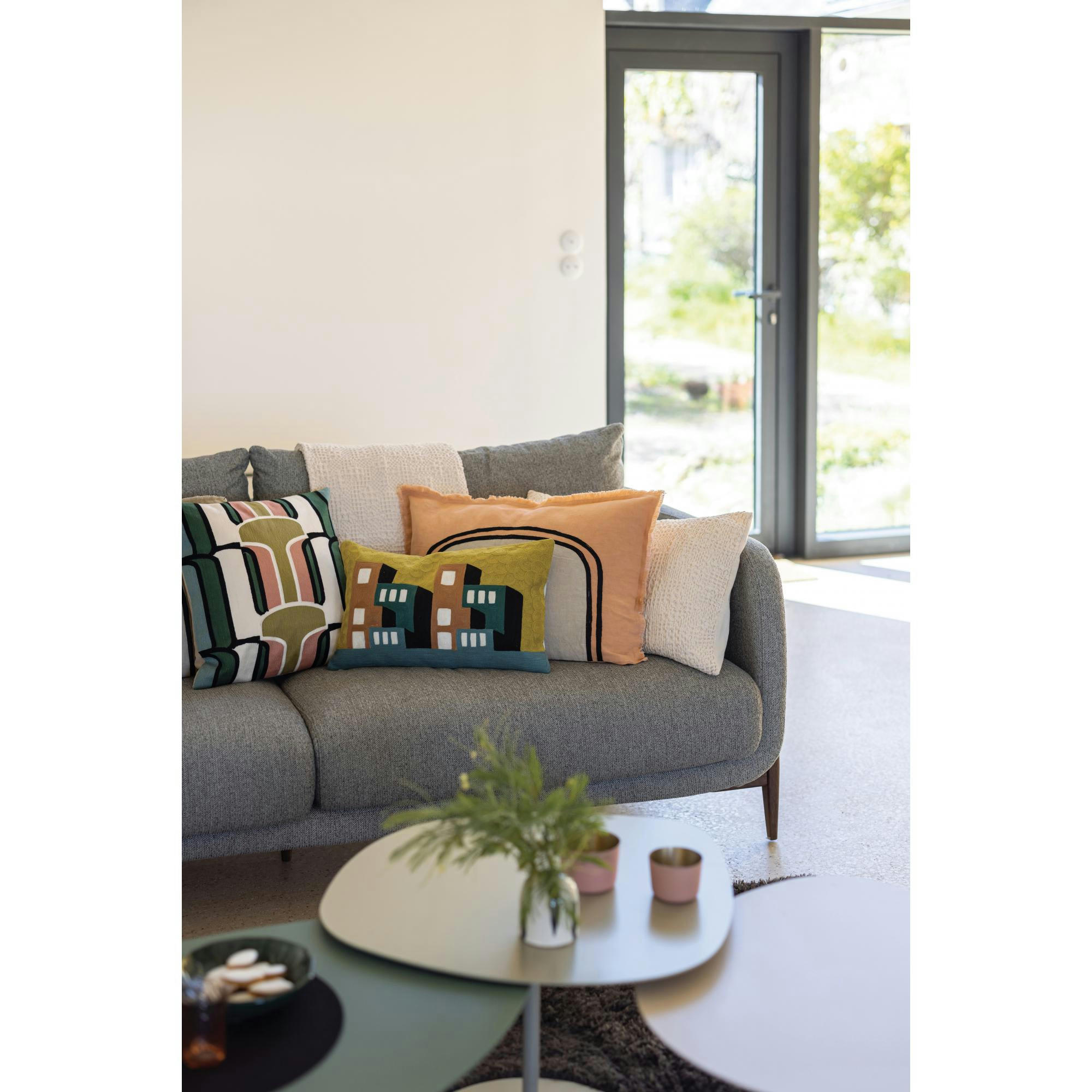 TANA - Plaid stonewashed  en coton creme 140 x 200