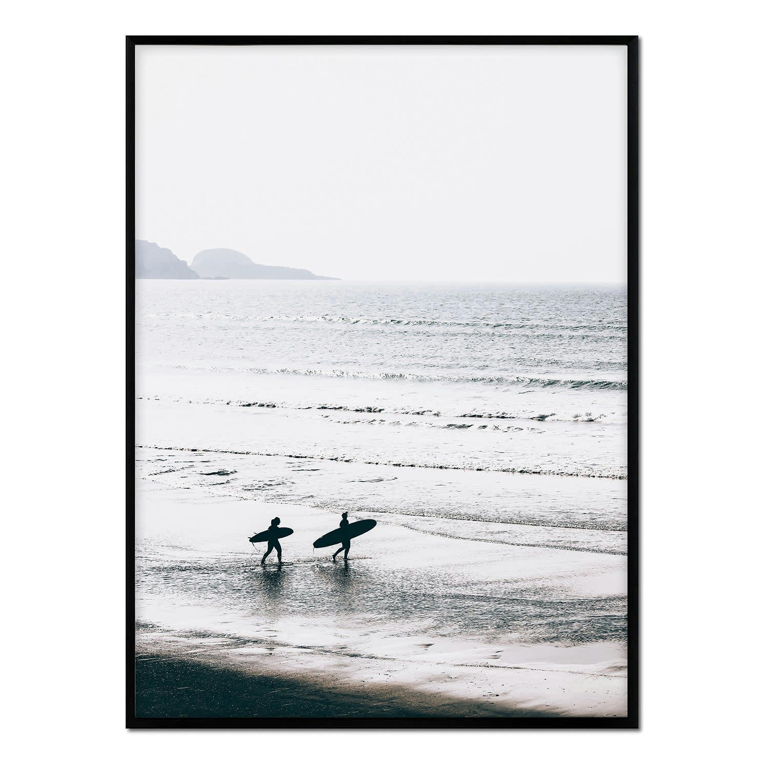 PLAYA - Affiche avec cadre noir - Surf au coucher du soleil - 50x70