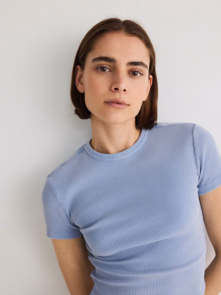 Rib Knit Cotton Rich T-Shirt