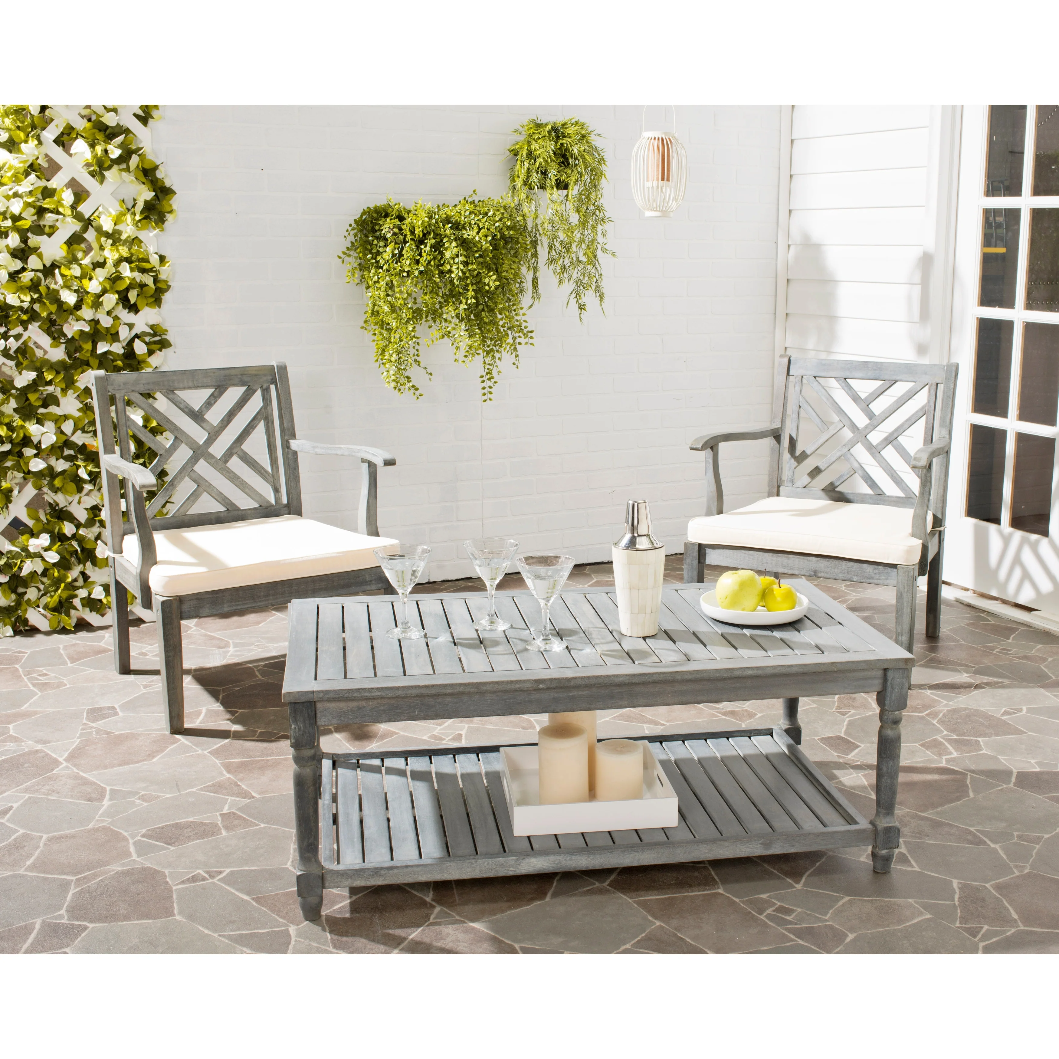 SAFAVIEH Outdoor Annamaria Acacia Wood Coffee Table - 43Wx24Dx17H