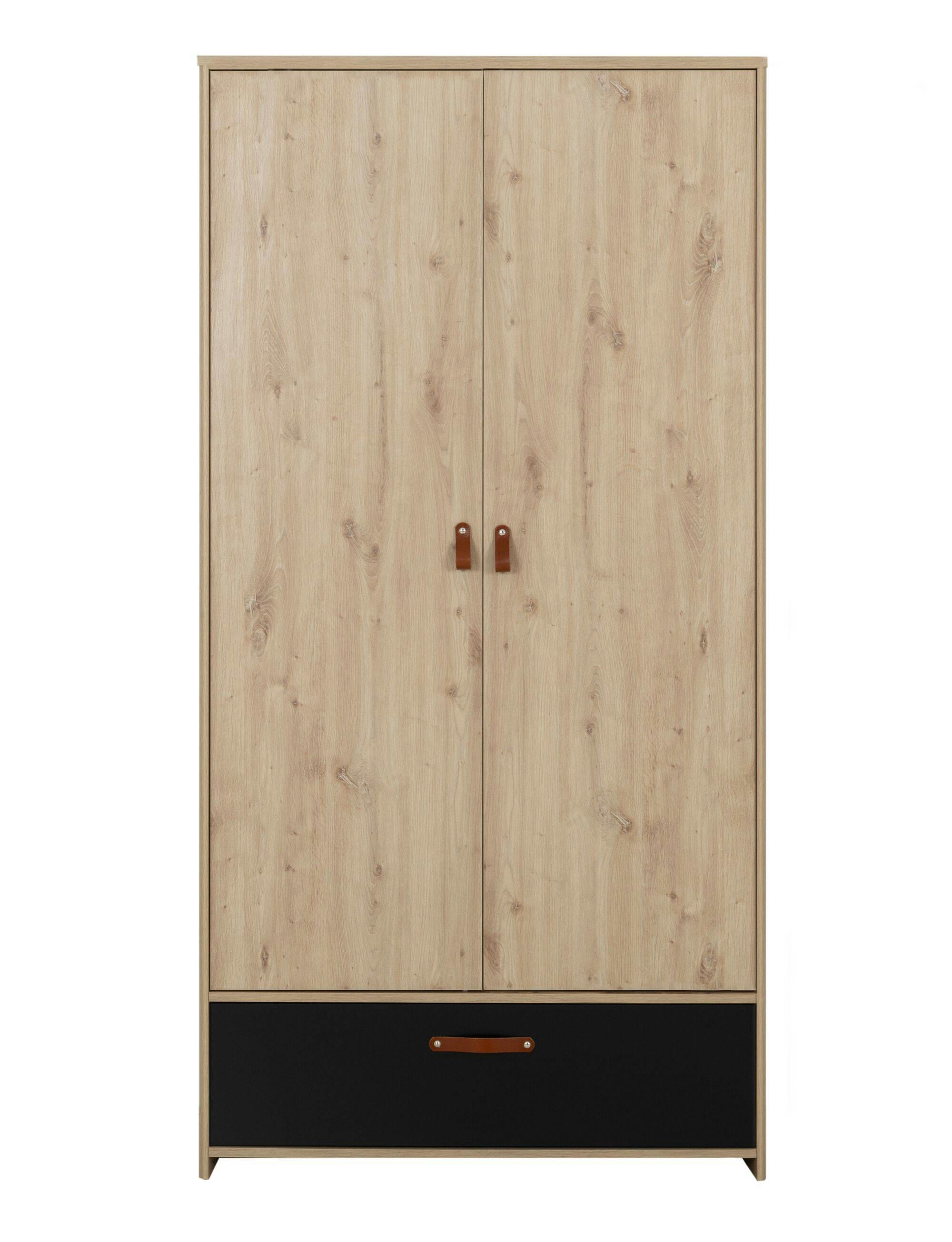 GAVIN - Armoire 2 portes effet bois marron avec 1 tiroir chêne noir