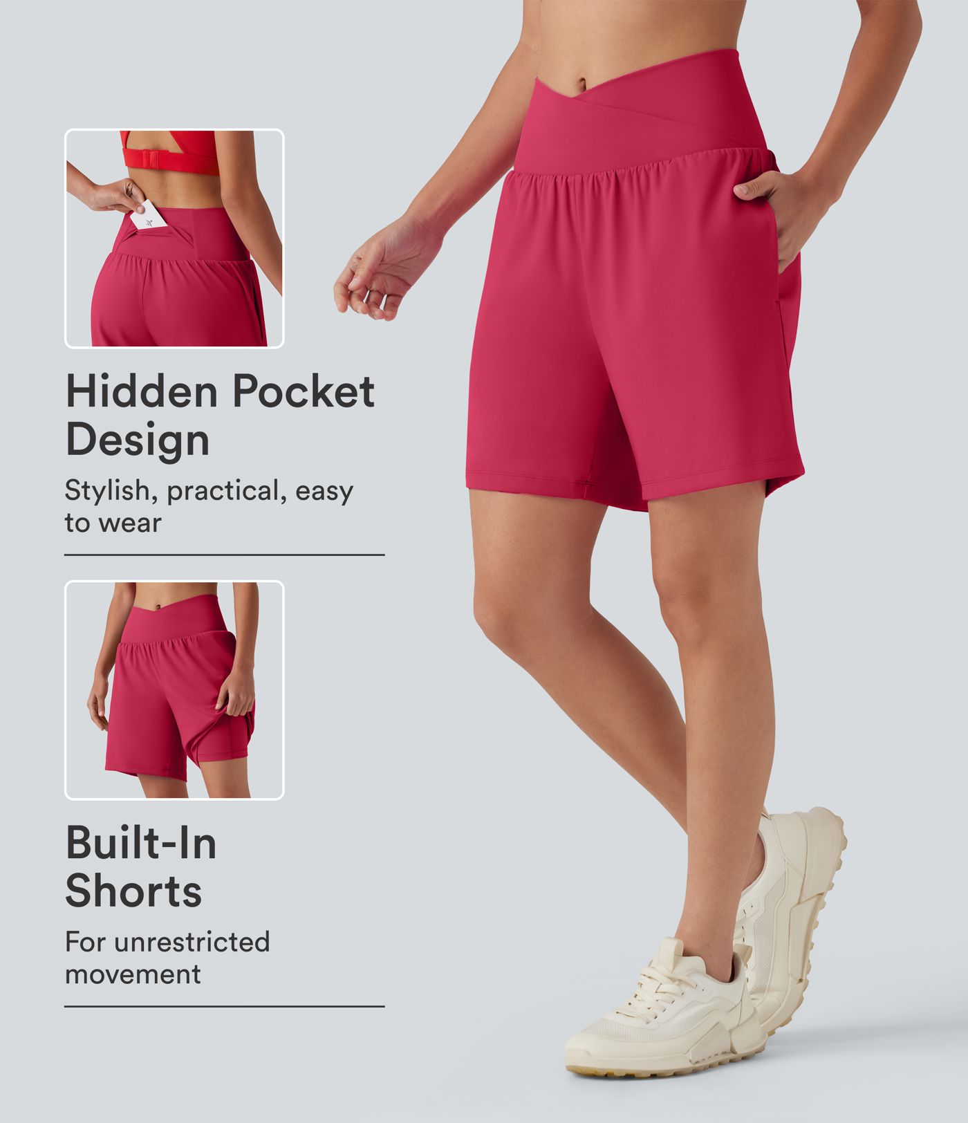 Short de yoga SoftlyZero™ Airy 2-en-1, taille haute, croisé, à effet frais InstantCool, 17,5 cm, avec poches