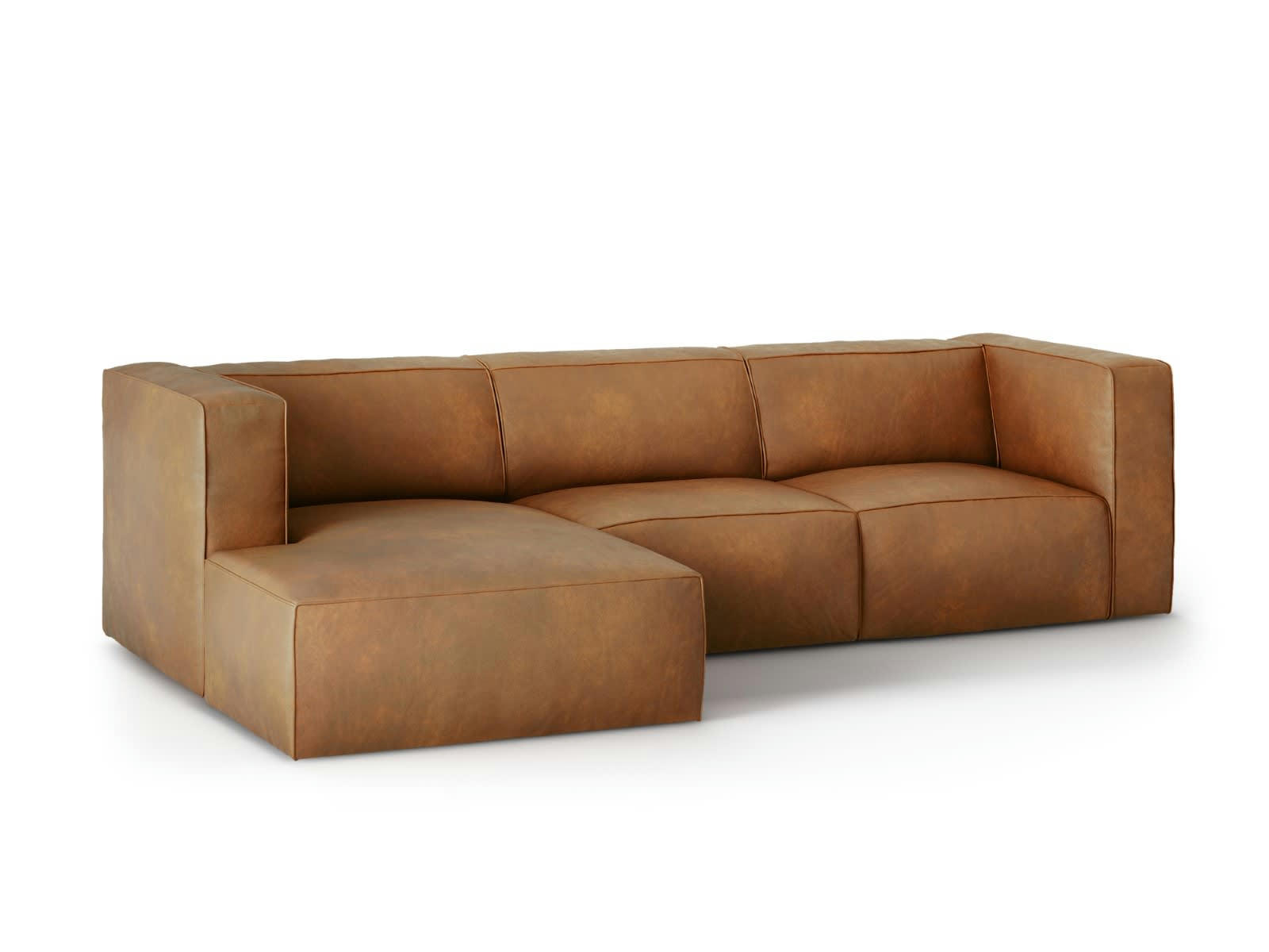 MUSE - Canapé D'Angle Gauche 5 places en Cuir Véritable Marron