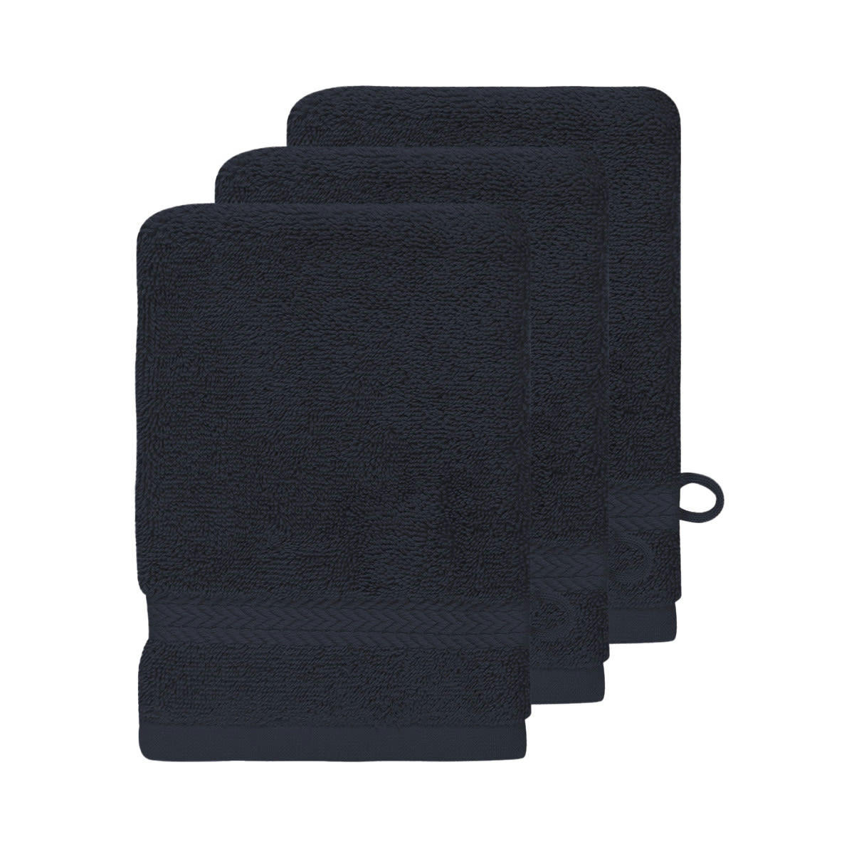 LUXURY - Lot de 3 gants de toilette 550gr/m²  bleu nuit 16x22 cm