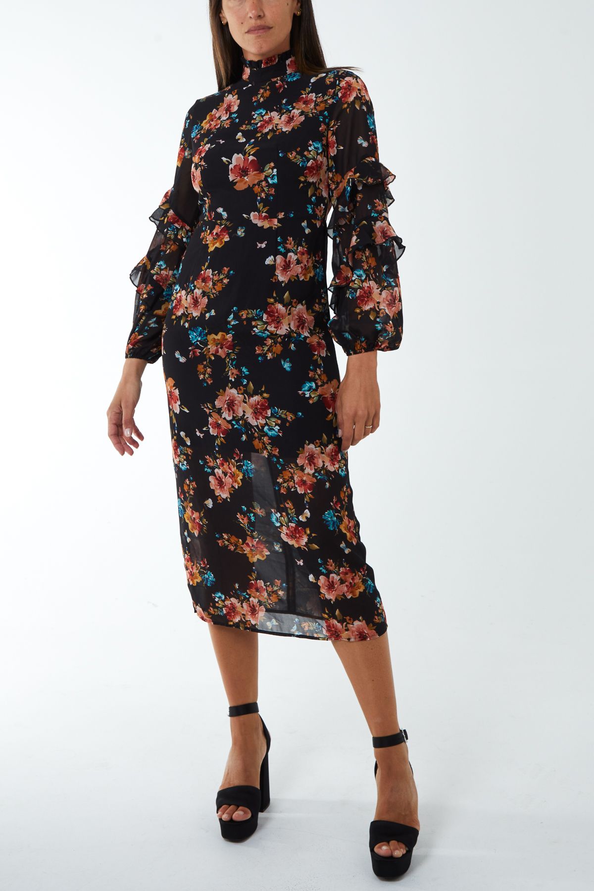 Blue Vanilla Midi Dress With Sleeve Details