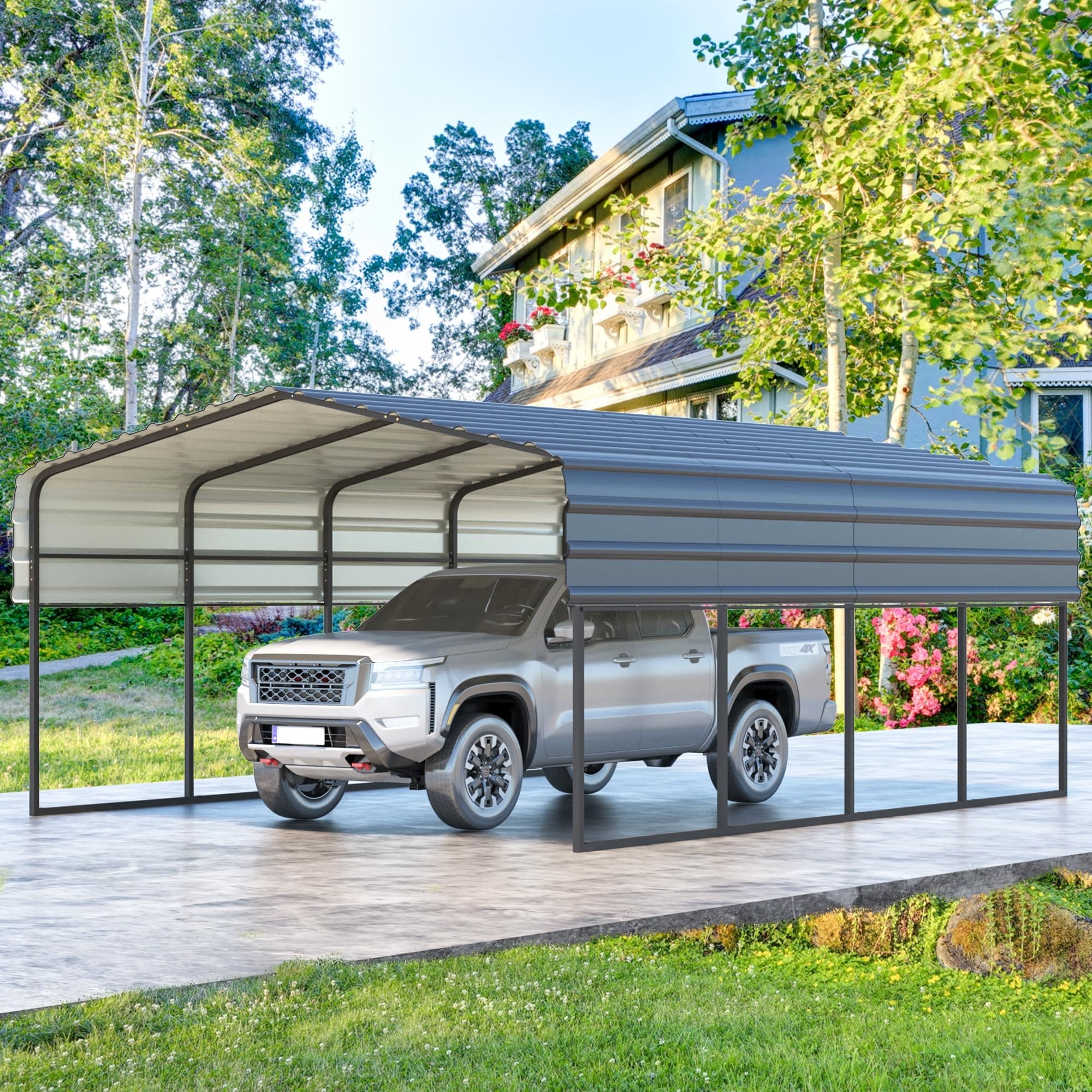 Heavy-Duty Metal Carport with Upgraded Galvanized Steel Roof – Ideal Shelter for Cars, Boats, and Tractors