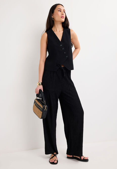 Womens Black Asymmetric Linen Blend Waistcoat