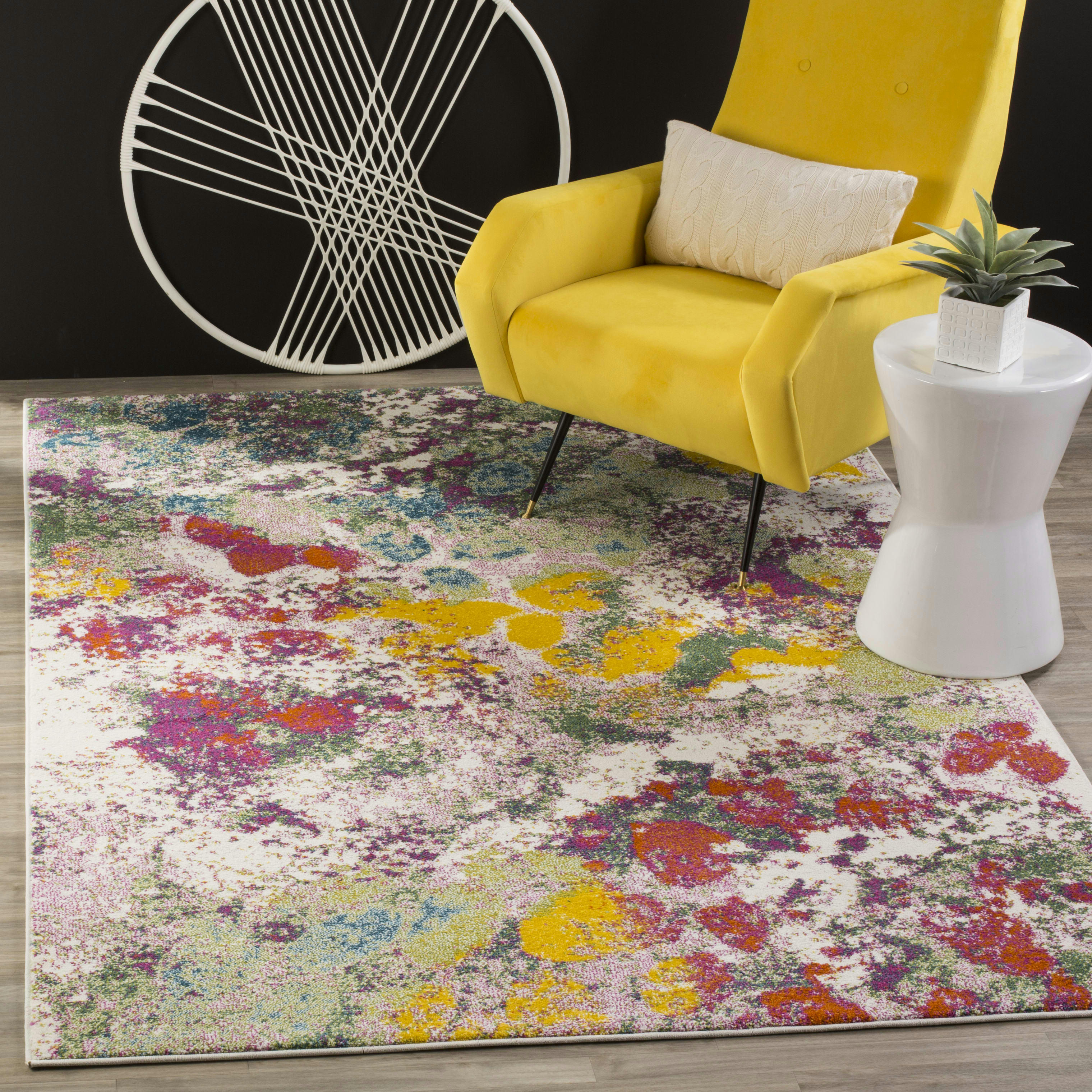 WATERCOLOR - Tapis de salon interieur en vert clair & rose, 201 x 274 cm