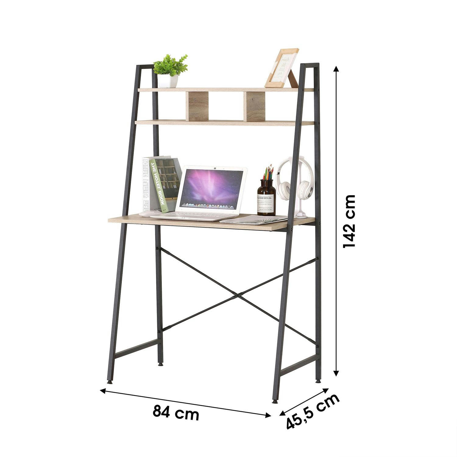 COLORADO - Bureau avec 2 étagères en mdf et métal beige