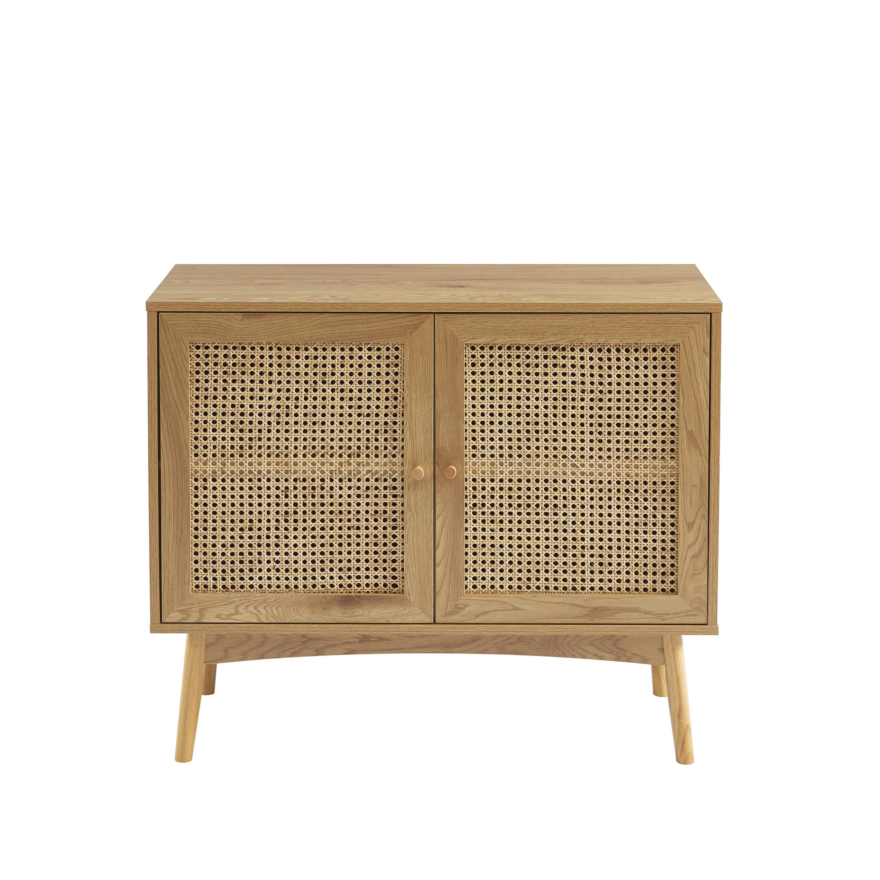 INES - Buffet  effet chêne et cannage rotin l90cm