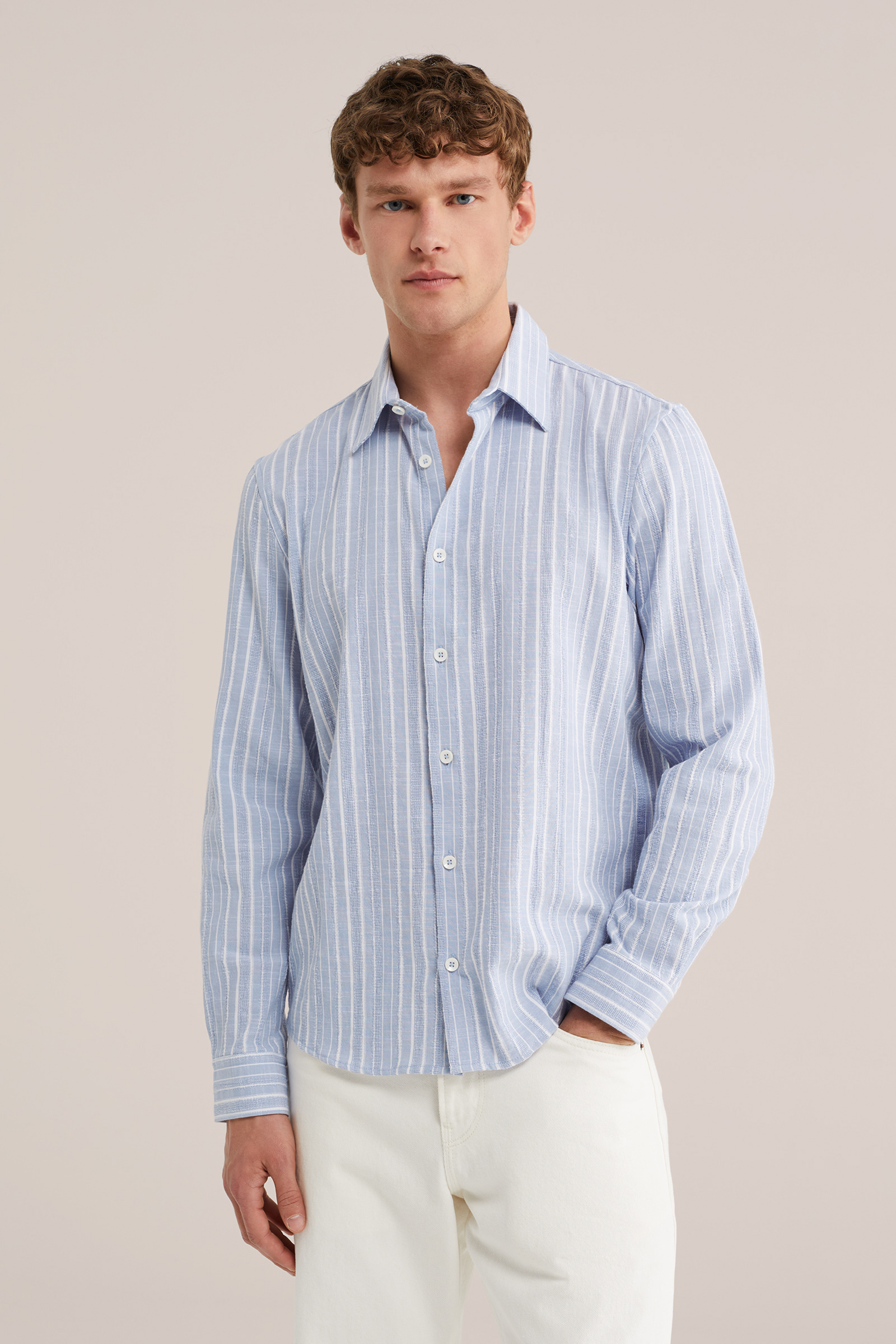 Heren regular fit overhemd met structuur