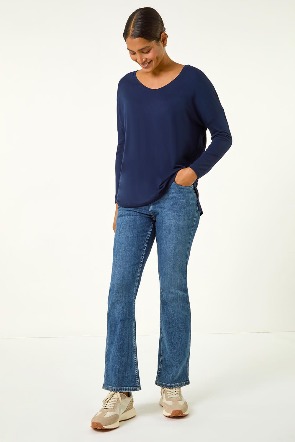 Roman V-Neck Tunic Stretch Top