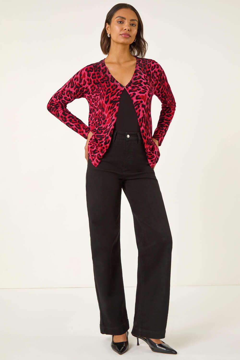 Roman Hotfix Animal Print Knit Cardigan