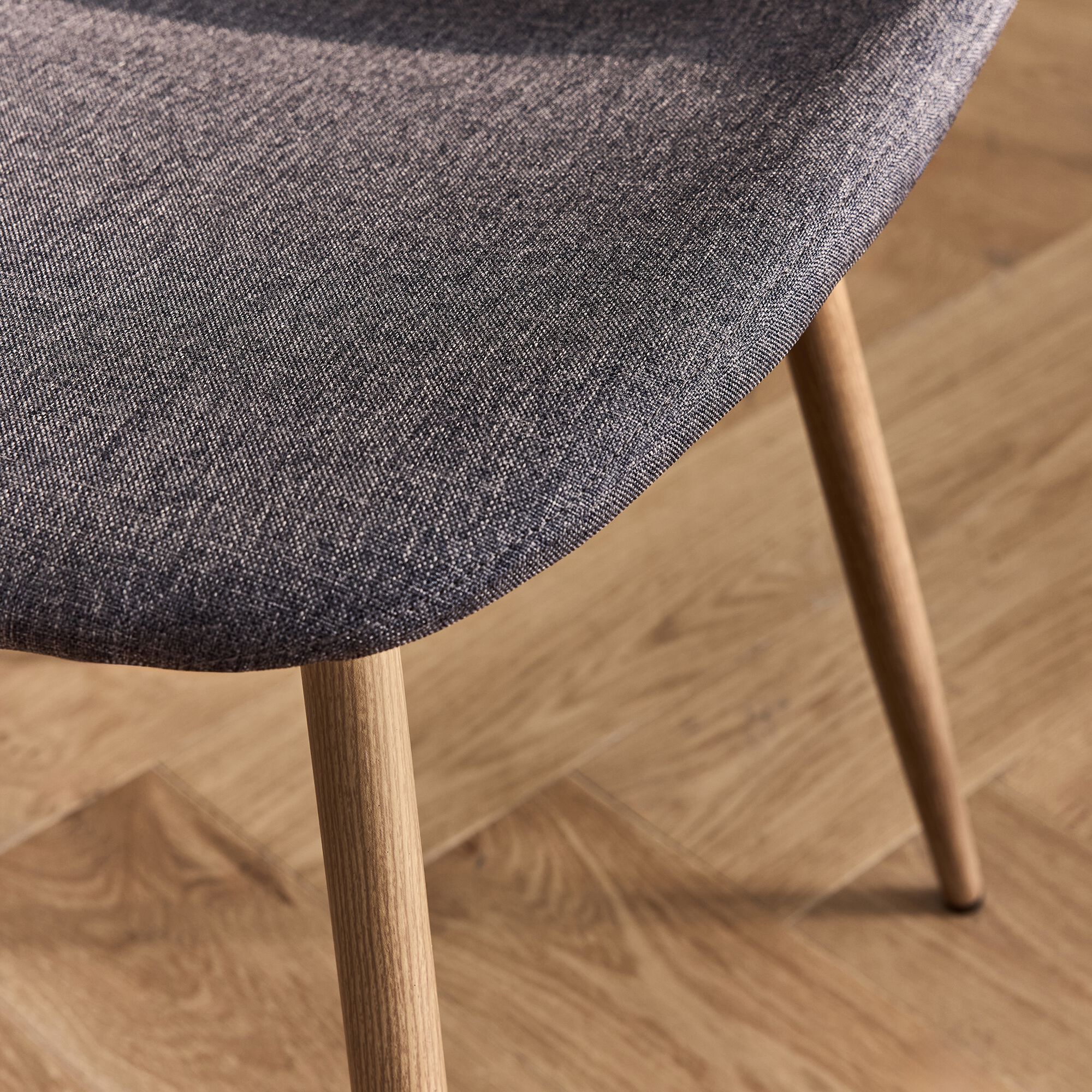 LOANA - Chaise en acier effet bois et tissu - gris ardoise