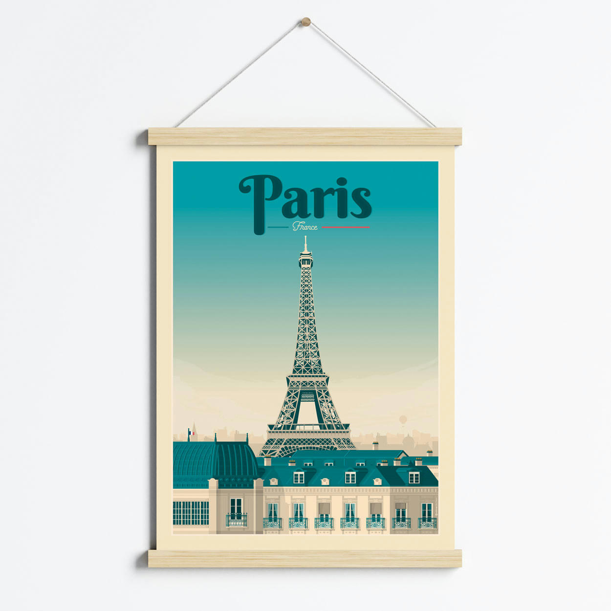 - Affiche Paris France + Cadre Magnétique (Bois) 50x70 cm