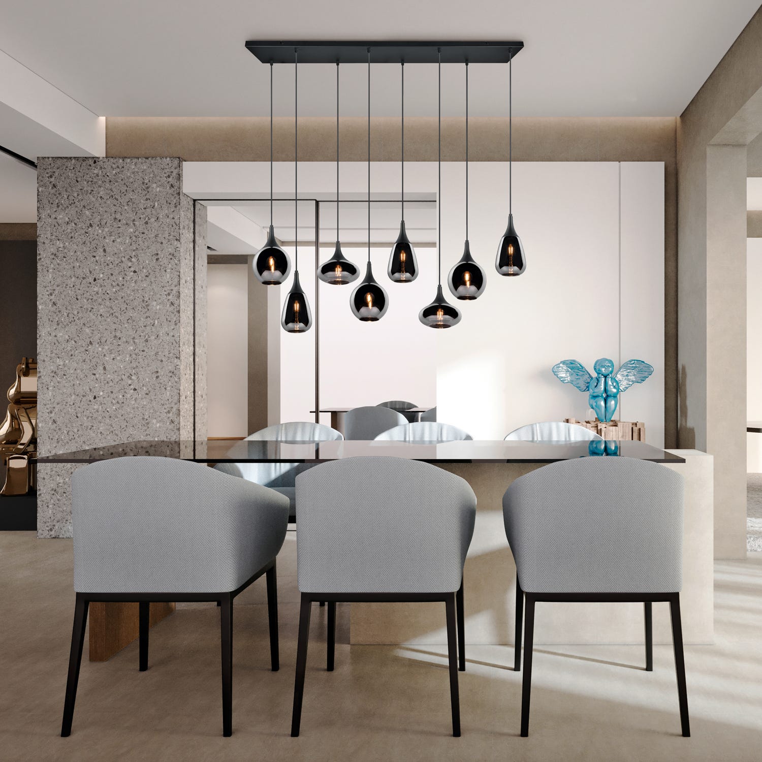 Lampadario nero opaco Lumina 8 luci Trio