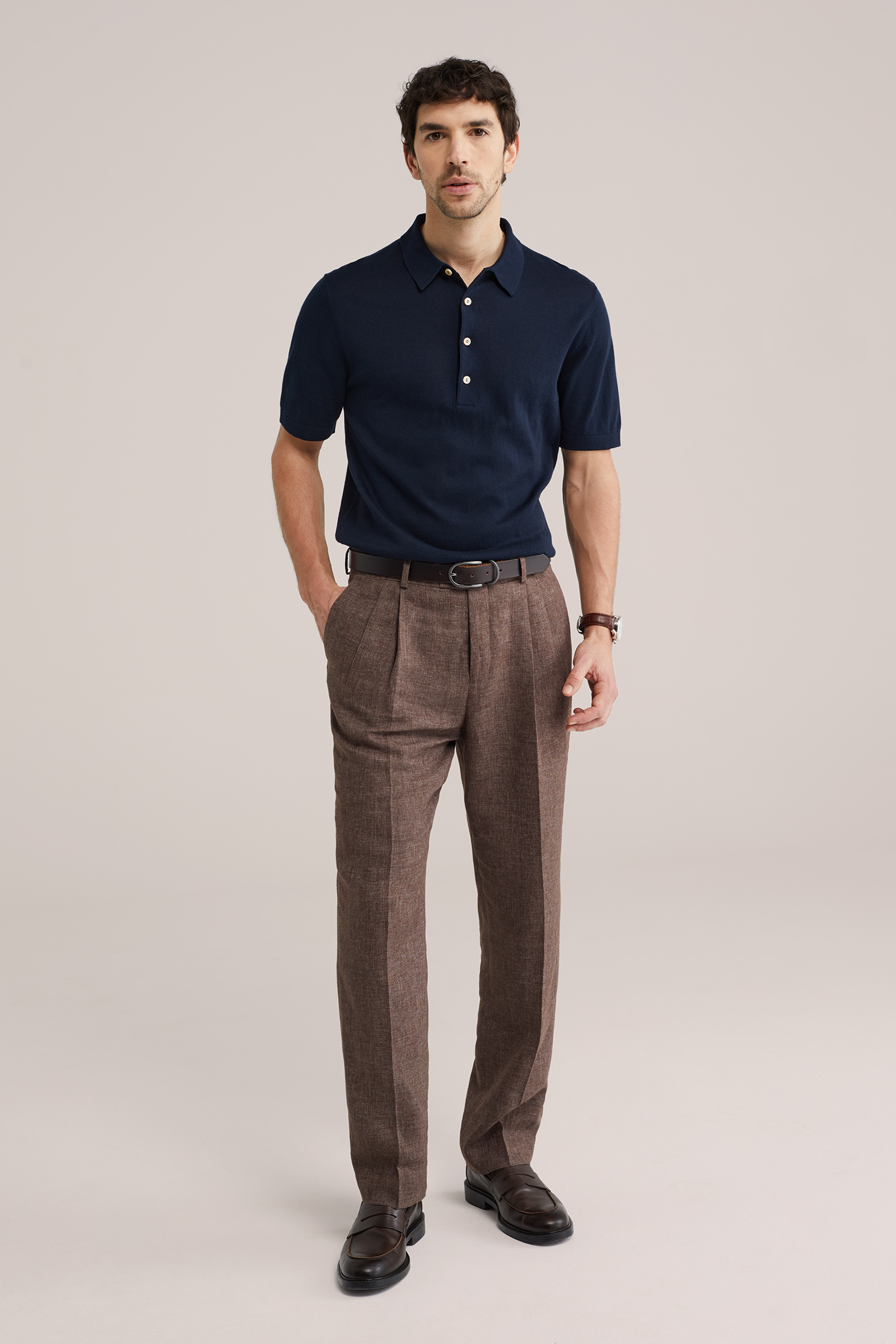 Heren regular fit gebreide polo