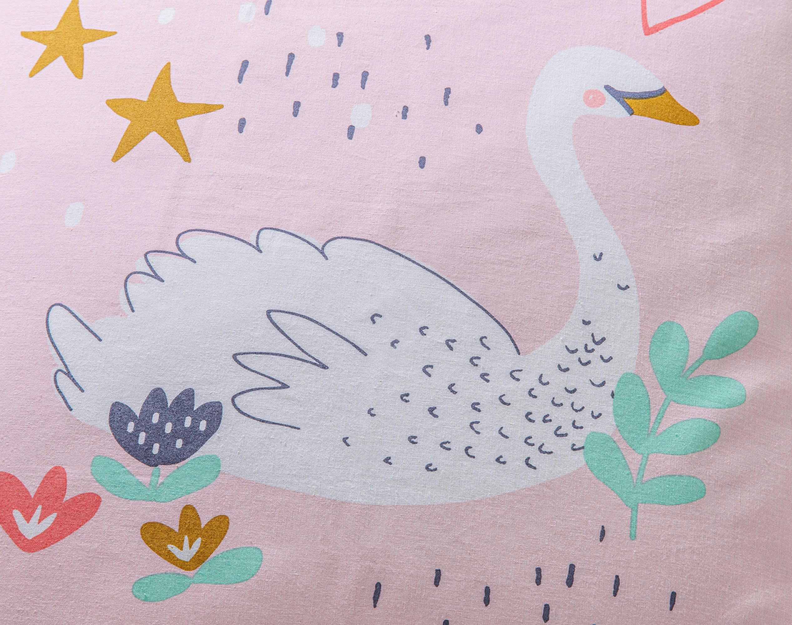 CYGNE - Housse de couette enfant réversible 140x200 rose en coton