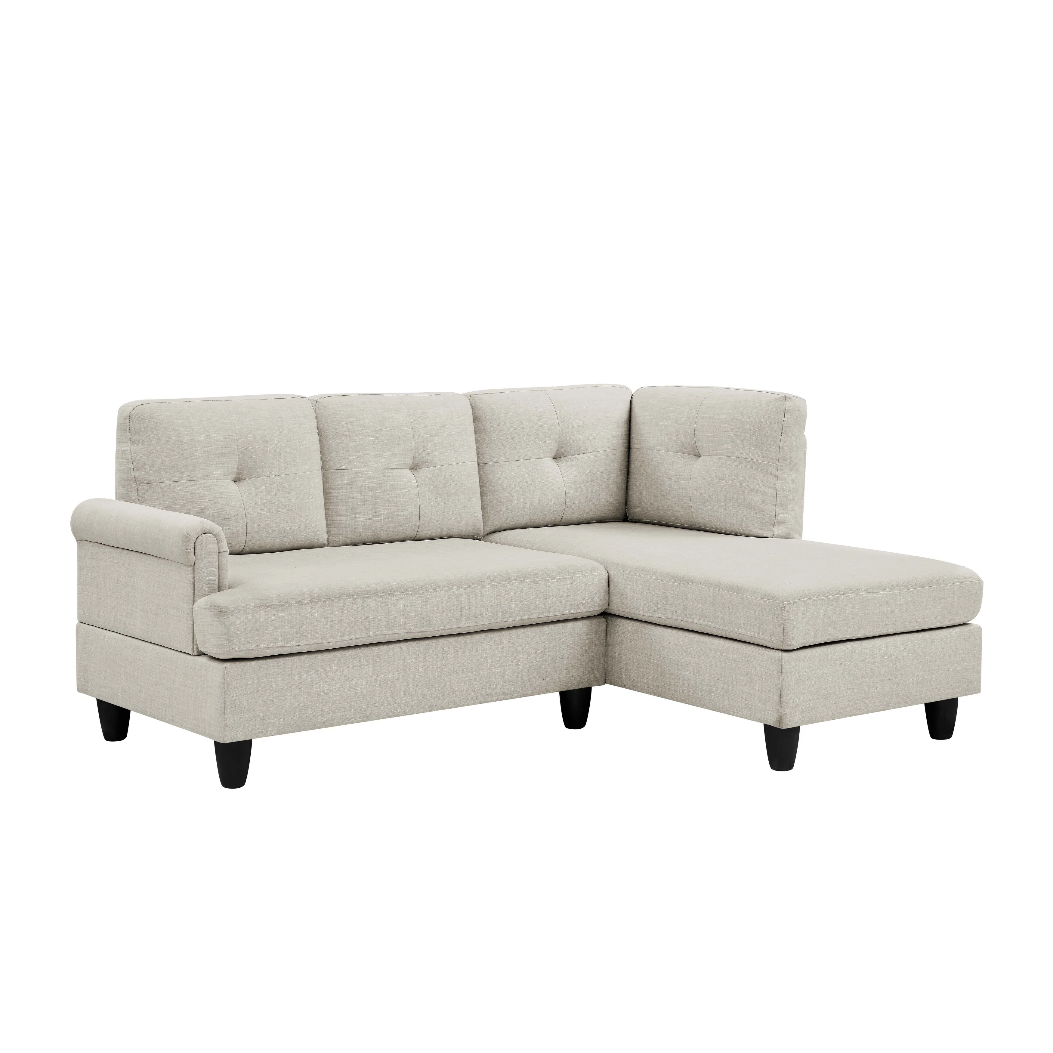 Beige Polyester 2-Piece Sectional 78 Inch Right Chaise Geometric Tufted Cushions
