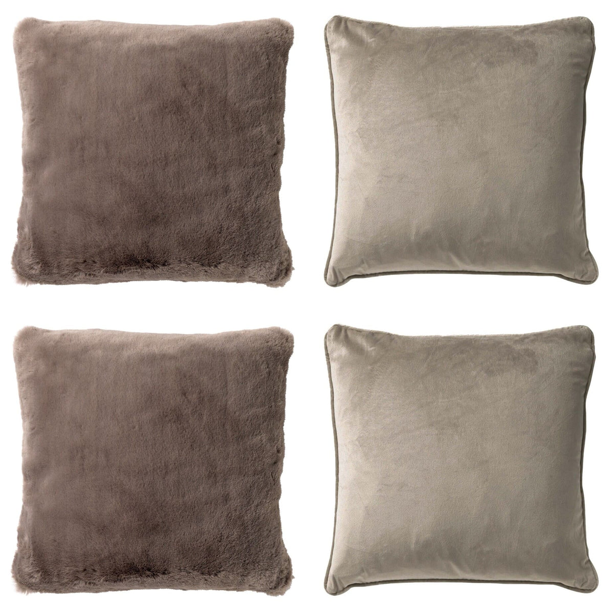 KUSSENSET - 4-delig Soft Textures - 45x45 cm - inclusief binnenkussens - taupe