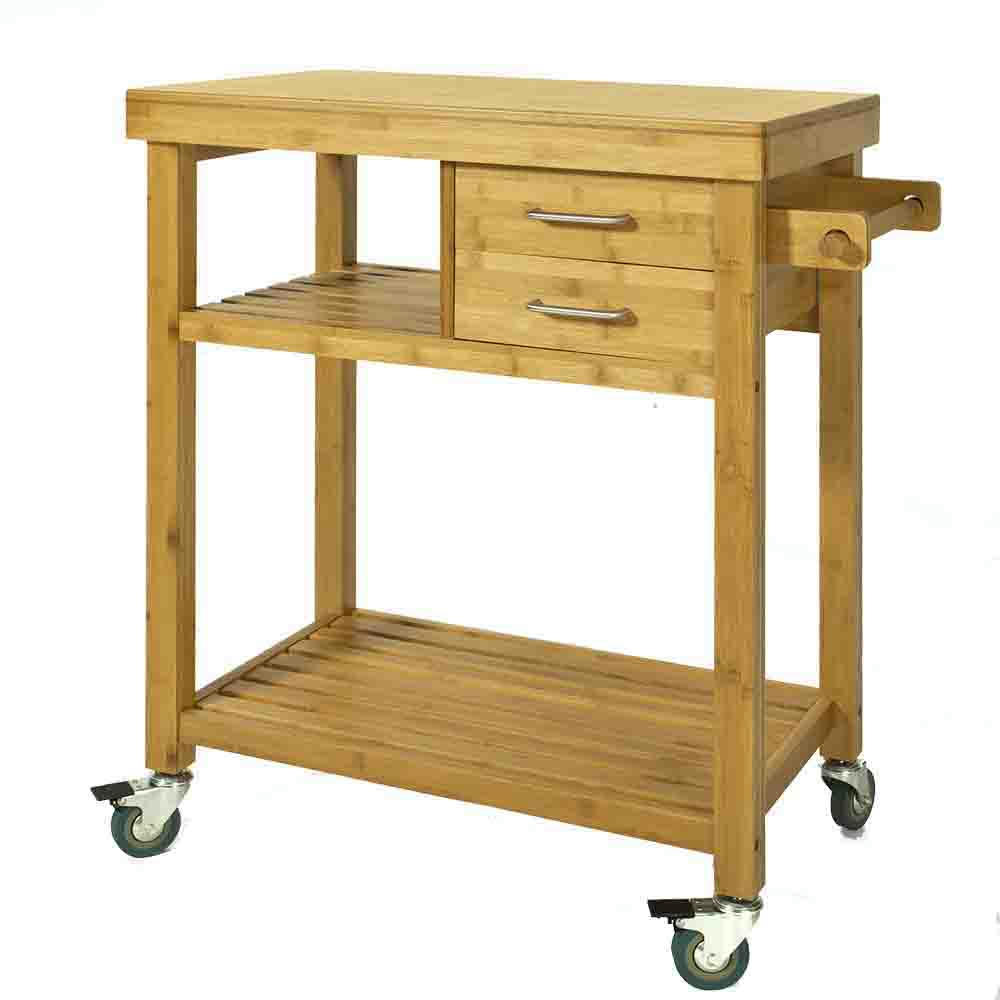 - Meuble rangement cuisine roulant en bambou naturel