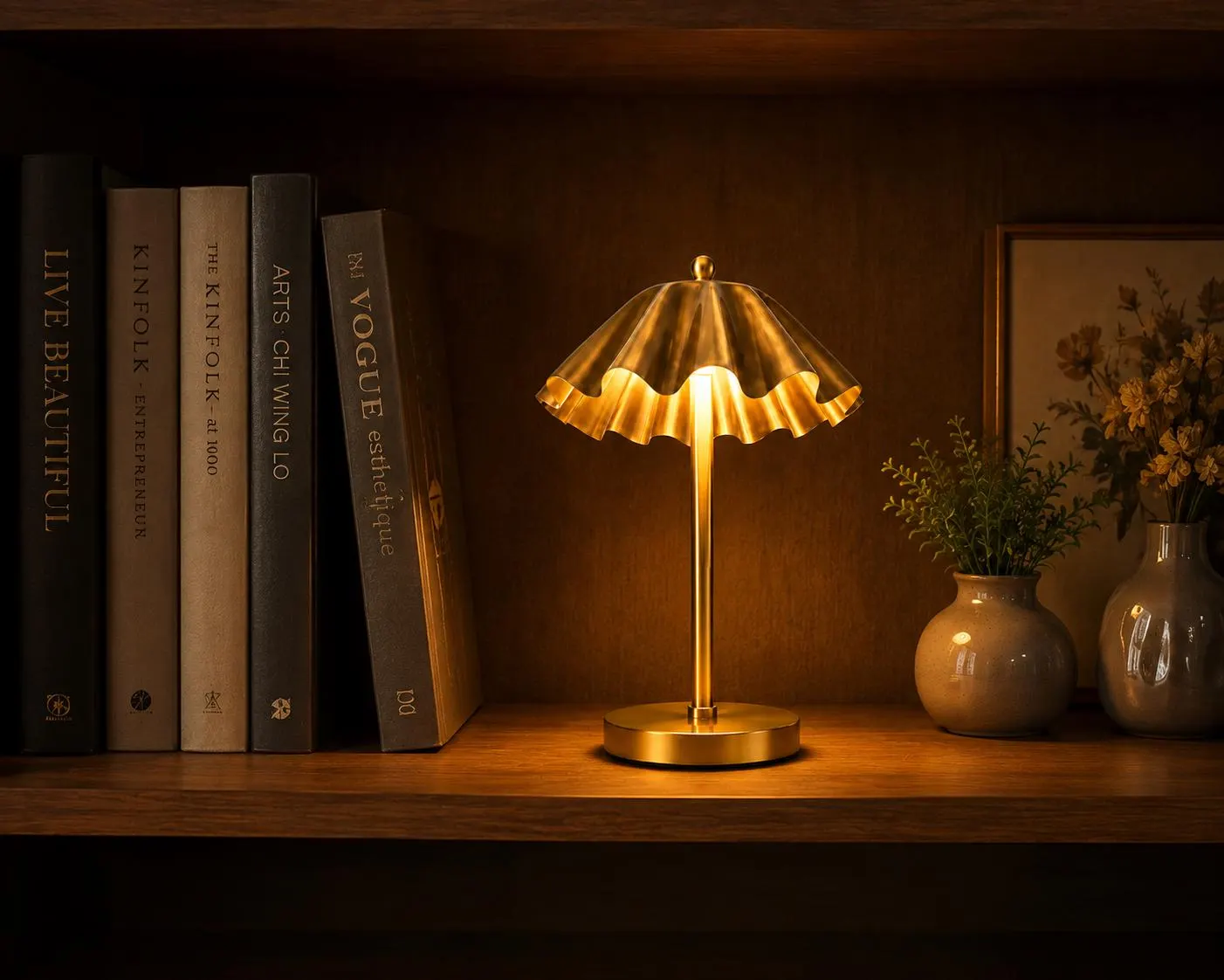 Gold Table Lamp, Pleated Shade Lamp, Vintage Bedside Lamp, Elegant Accent Lighting, Bedroom Decor