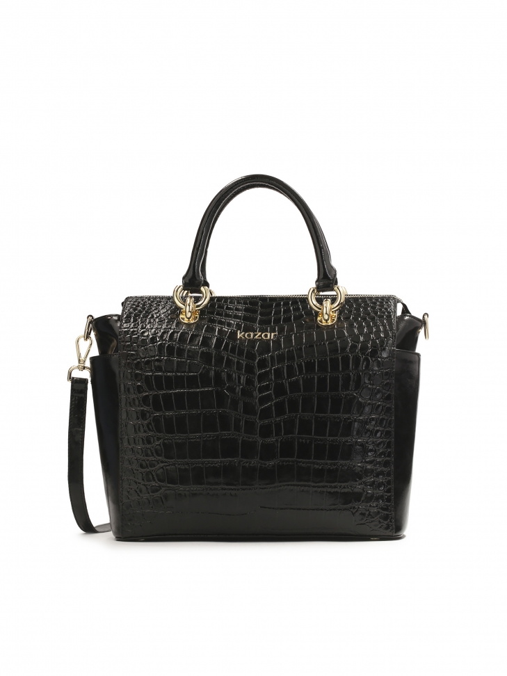 Elegant leather handbag with embossed crocus pattern