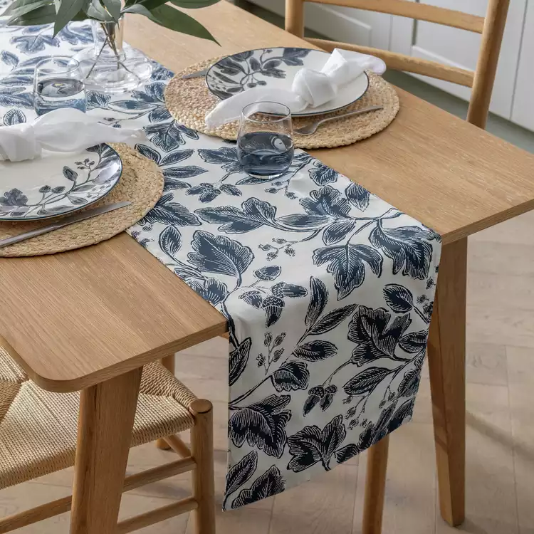 Habitat Floral Reversible Cotton Table Runner - Navy