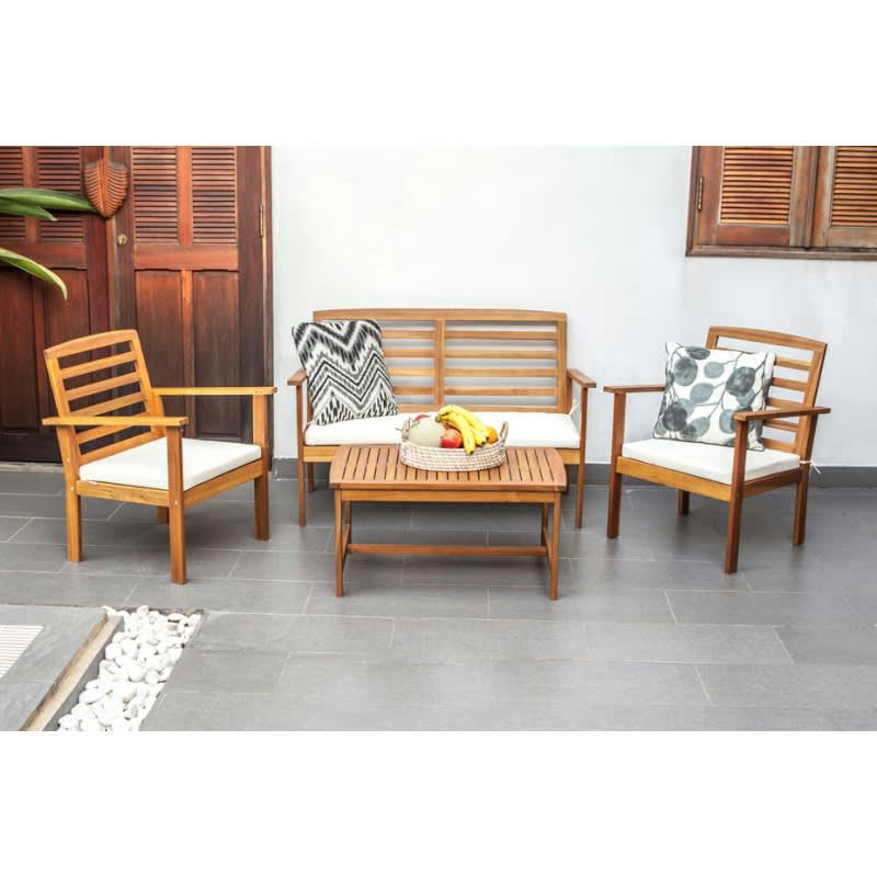 LOMA - Salon de jardin en bois d'acacia coloris écru 4 places