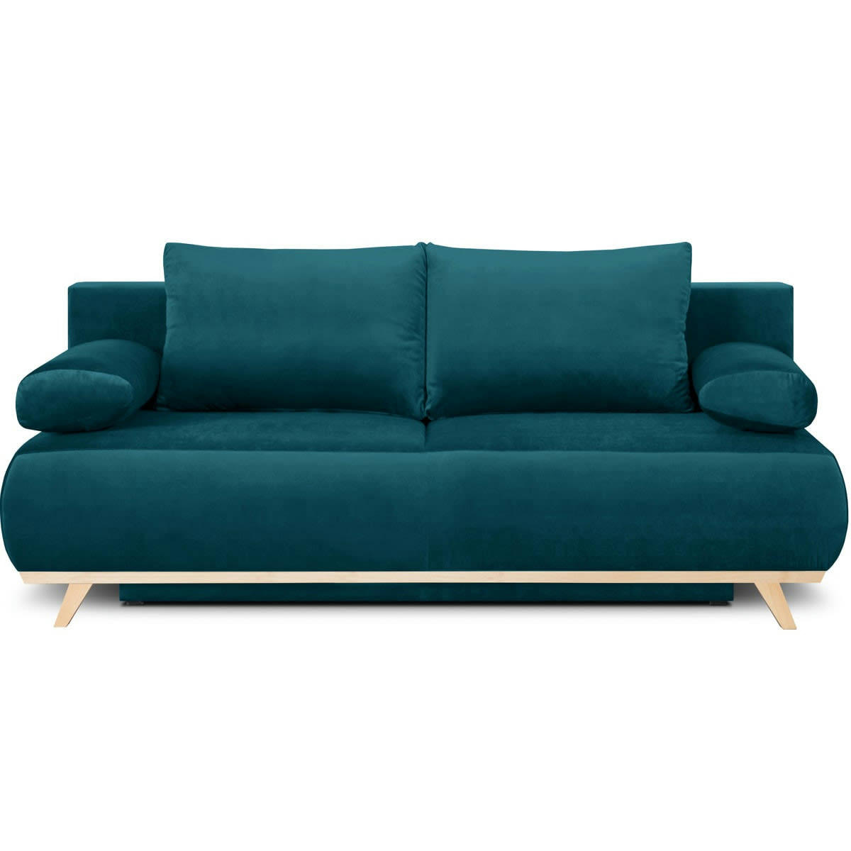 LARIA - Canapé convertible 3 places avec coffre de rangement bleu canard