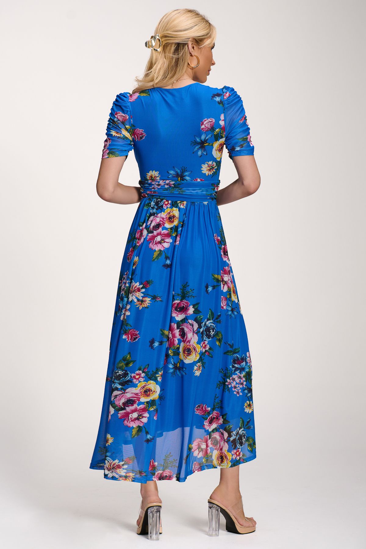 Jolie Moi Petite Mesh Print Dip Hem Maxi Dress