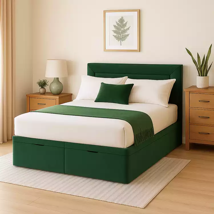 Millbrook Border Double Fabric End Lift Ottoman Bed - Green