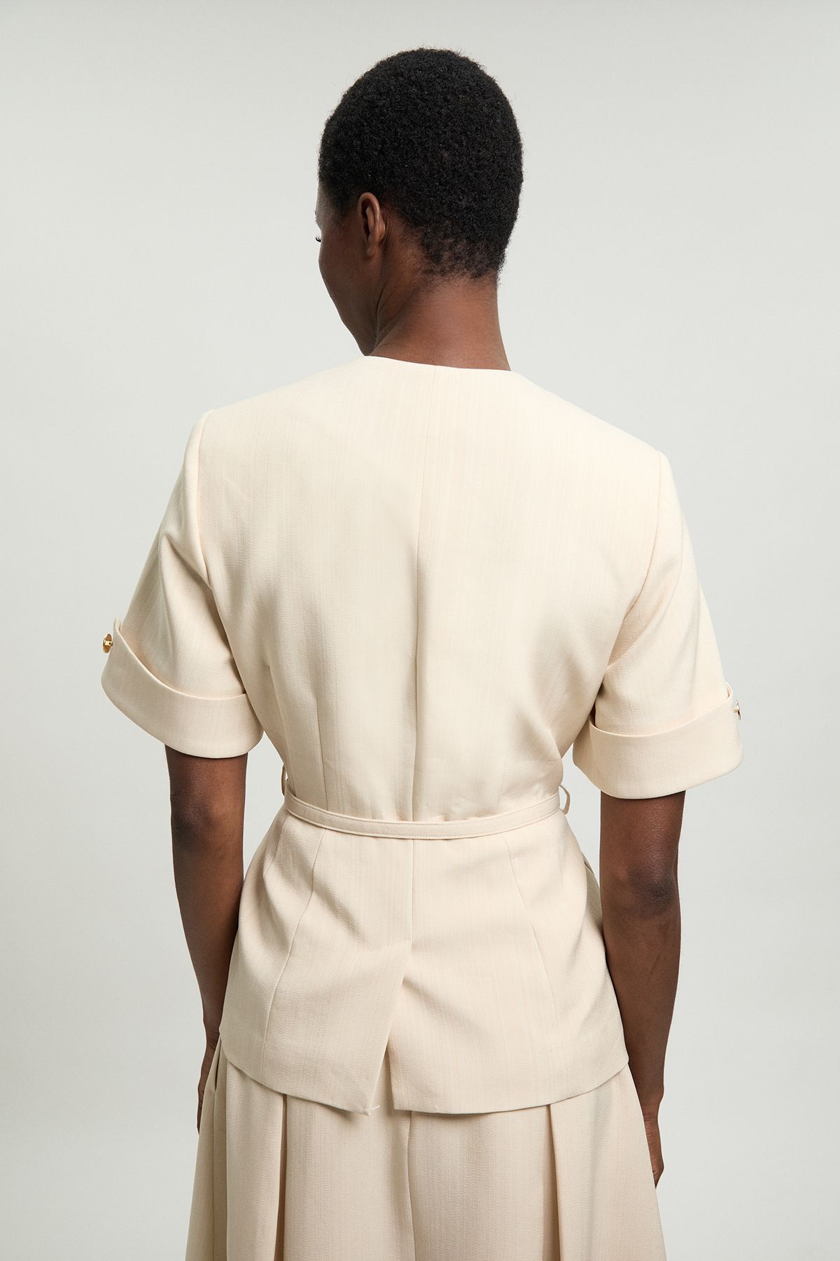 KarenMillen Viscose Belted Square Neck Short Sleeve Tailored Jacket
