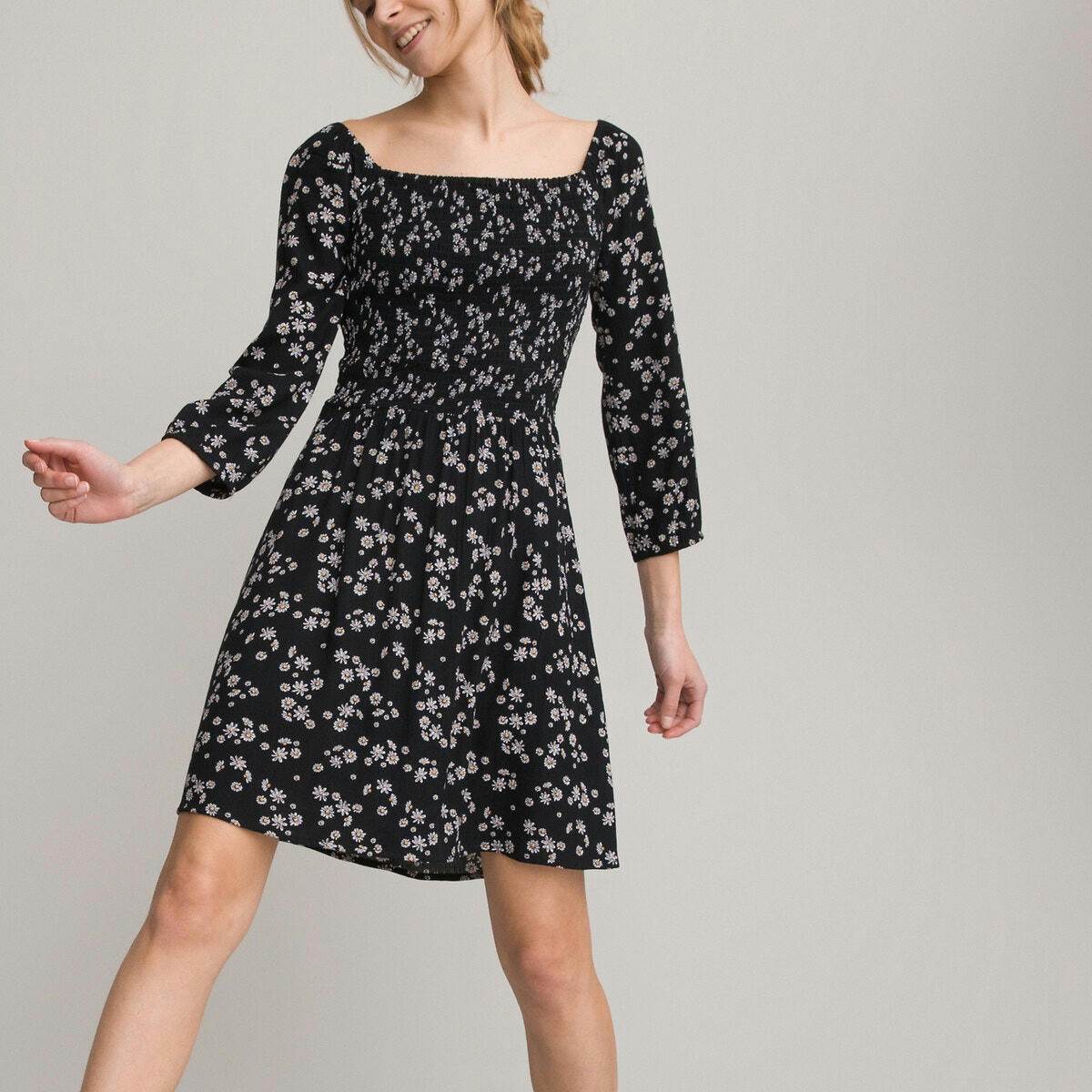 Robe fluide à manches longues, imprimé fleurs