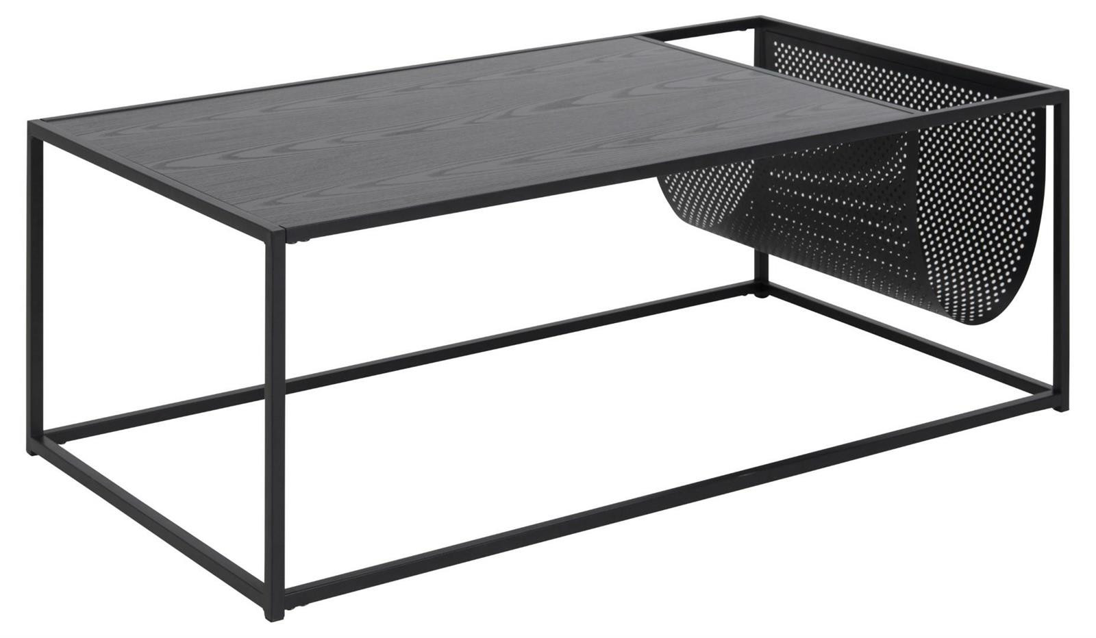 STOLIK KAWOWY Seaford Z GAZETNIKIEM czarny metal blat fronir