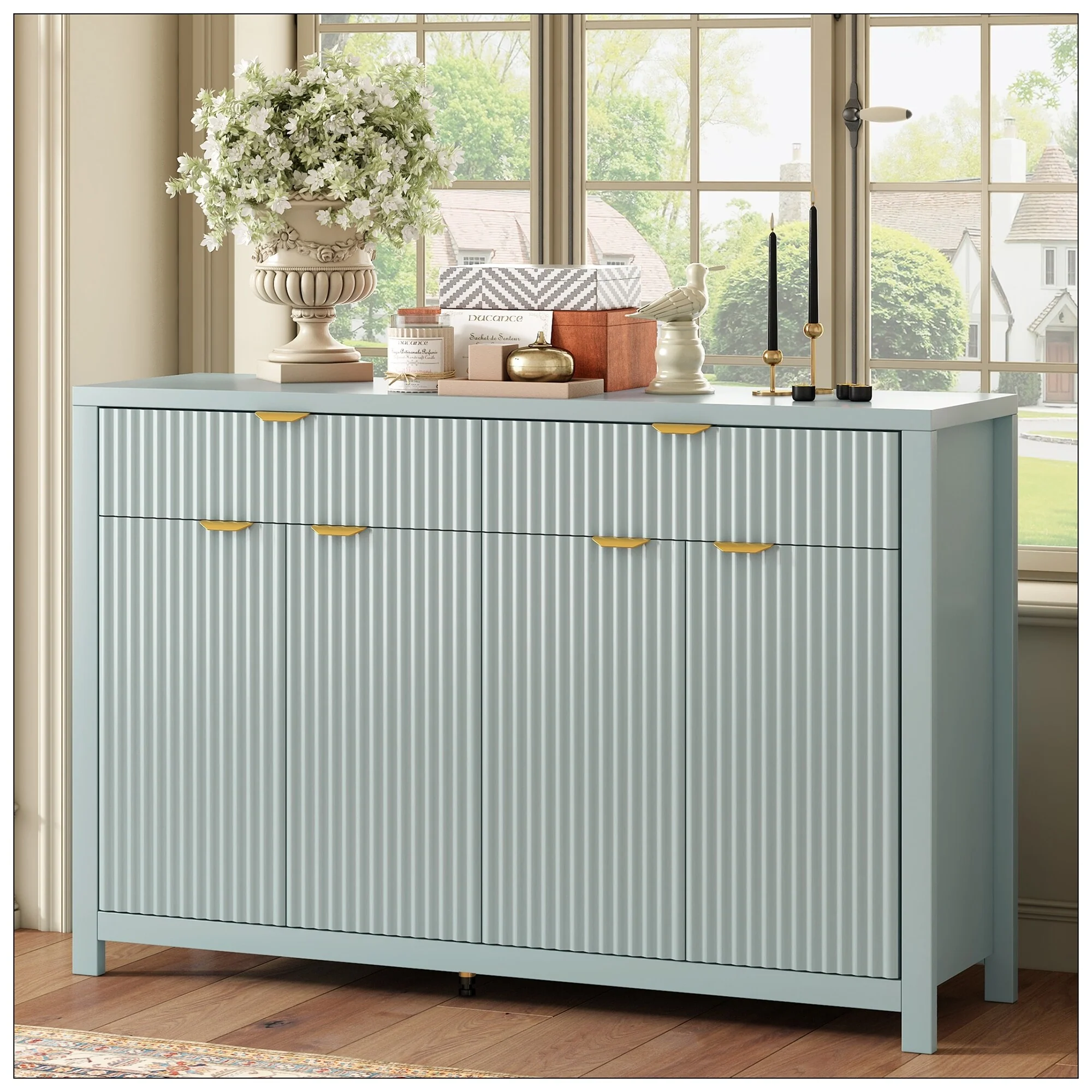 Modern Wave-Pattern Sideboard Cabinet with 2 Drawers