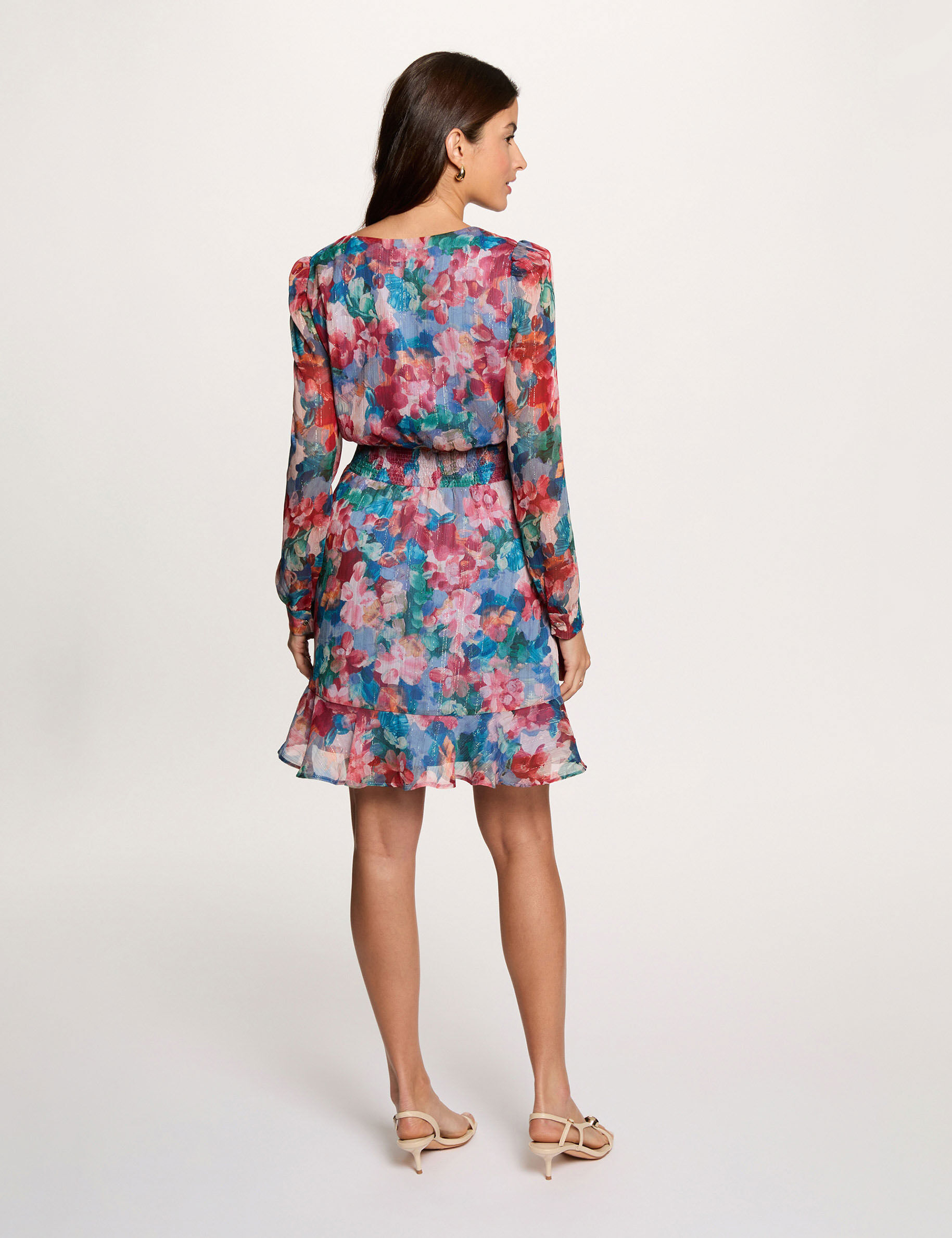 Short Dress With V-Neck Multicolor Women