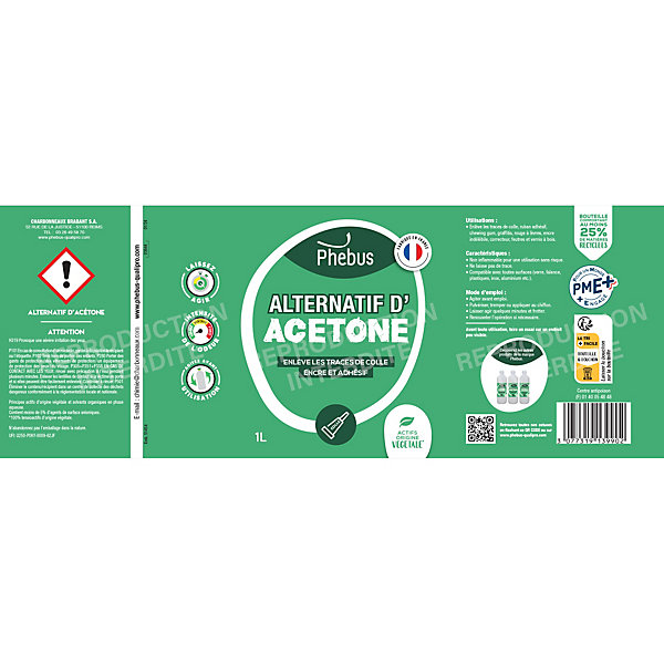Alternatif d'acétone enlève les traces de colle, encre et adhésif Phebus 1L