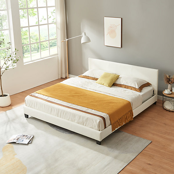 Lit Double Rembourré Albacete Sommier à Lattes Similicuir 160 x 200 cm Blanc Corium