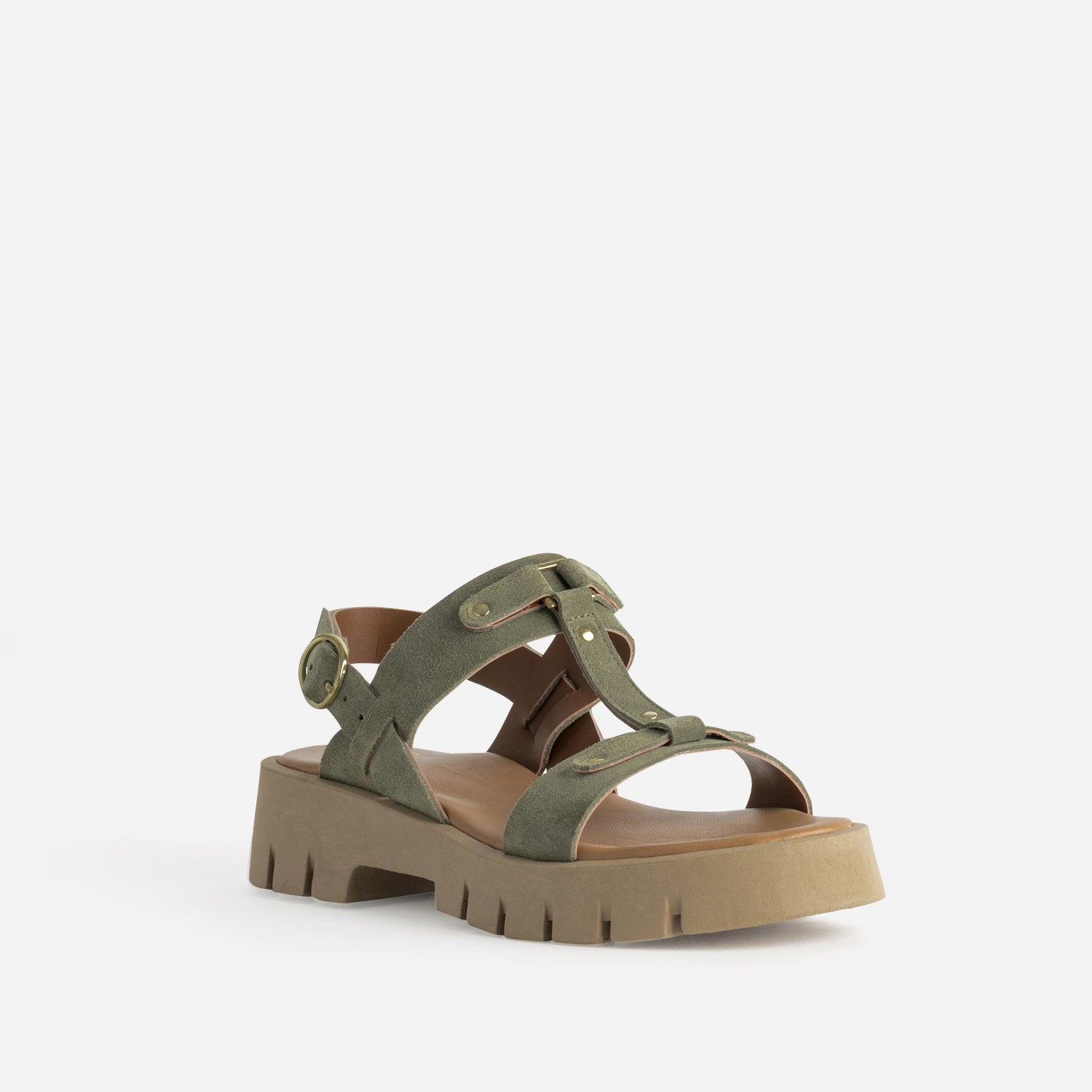 Sandale TEXTO kaki cuir velours semelle crantée