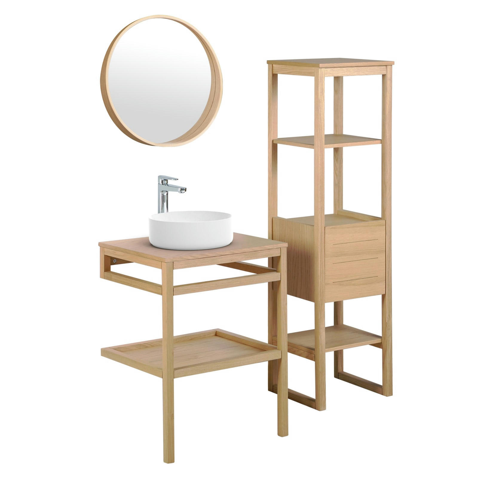 HOPP - Meuble de salle de bain 60cm avec colonne, miroir et vasque