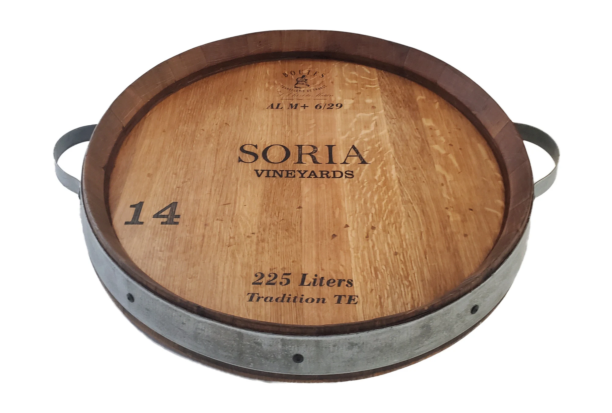 Rustic Wine Barrel Lazy Susan: Handmade Oak Serving Tray with Handles