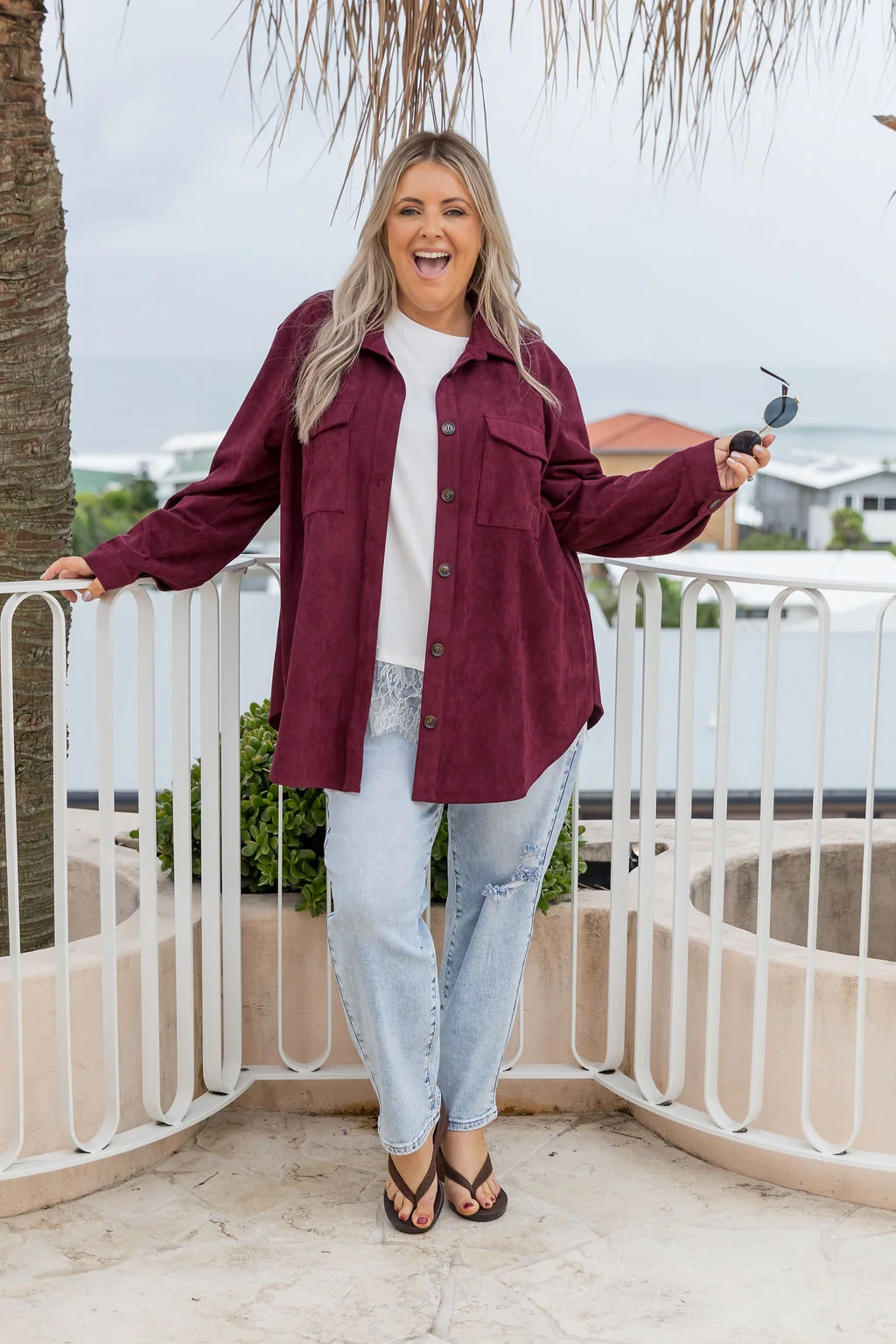 Elsia Shacket in Burgundy Faux Suede