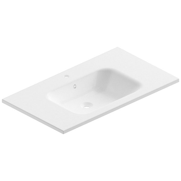 Meuble vasque suspendu noir mat l.90 cm   plan vasque blanc brillant résine, Pura