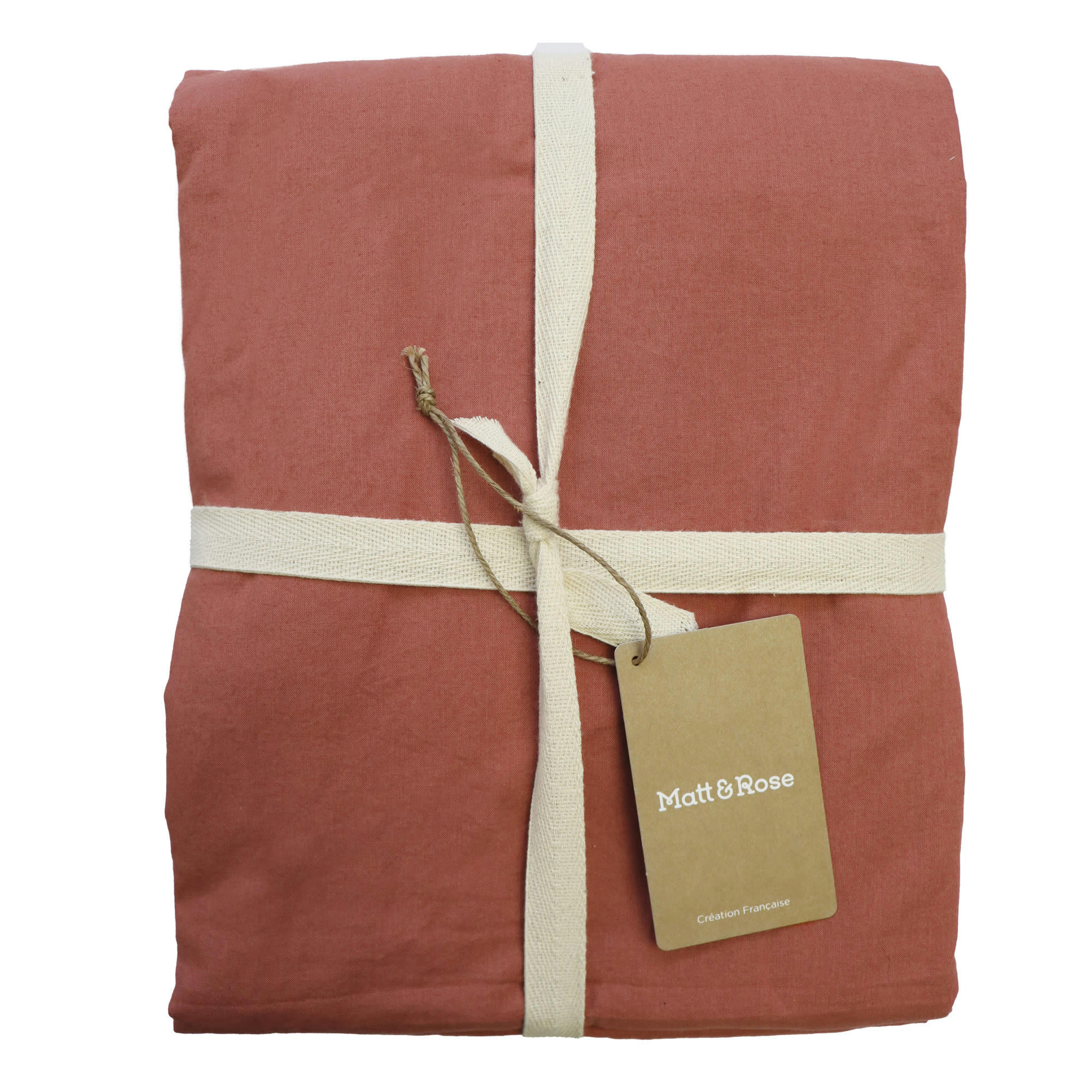 COTON LAVÉ - Parure de lit unie en coton lavé Terre Cuite 240x220+2x65x65cm