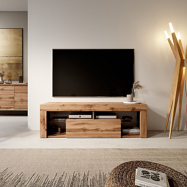 Meuble TV 140 cm avec LED chêne BIANKO