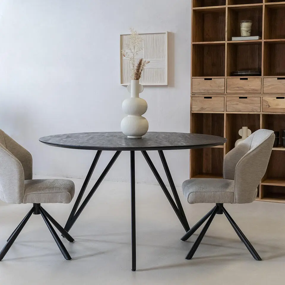 Eettafel Rond 130cm - Zwart Metaal - 4-6 Personen - Marly