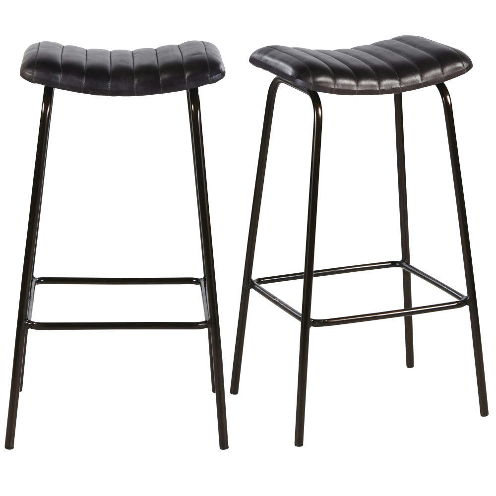 Dalston Business - Tabourets de bar professionnels en cuir de chèvre noir (x2)